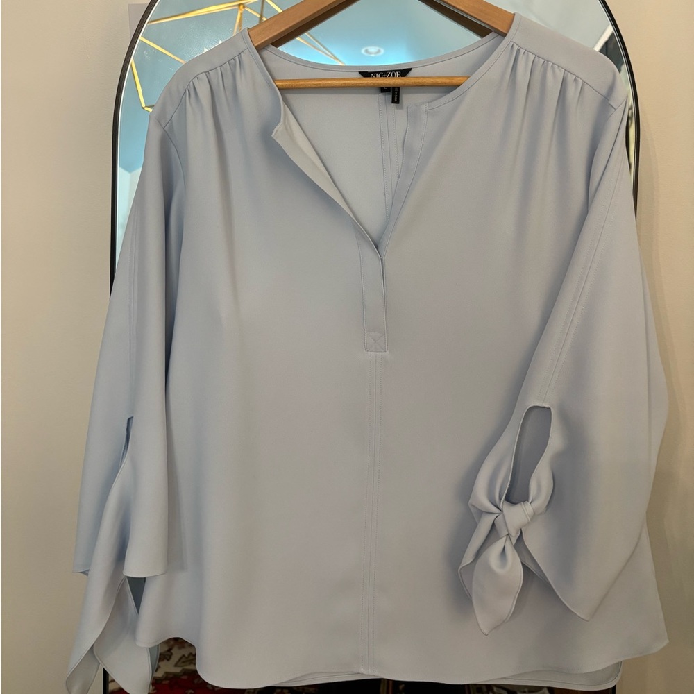 NIC+ZOE Pale Blue Tie-Sleeve V-Neck Blouse